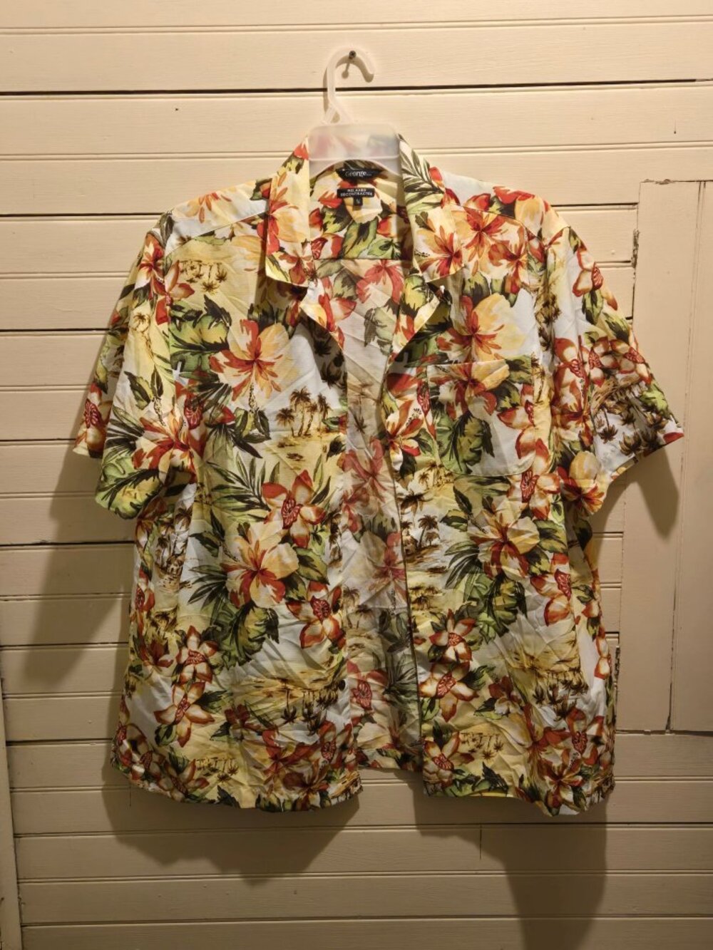 George Shirt Mens XL Relaxed Hawaiian Floral Short Sleeve Button-Up